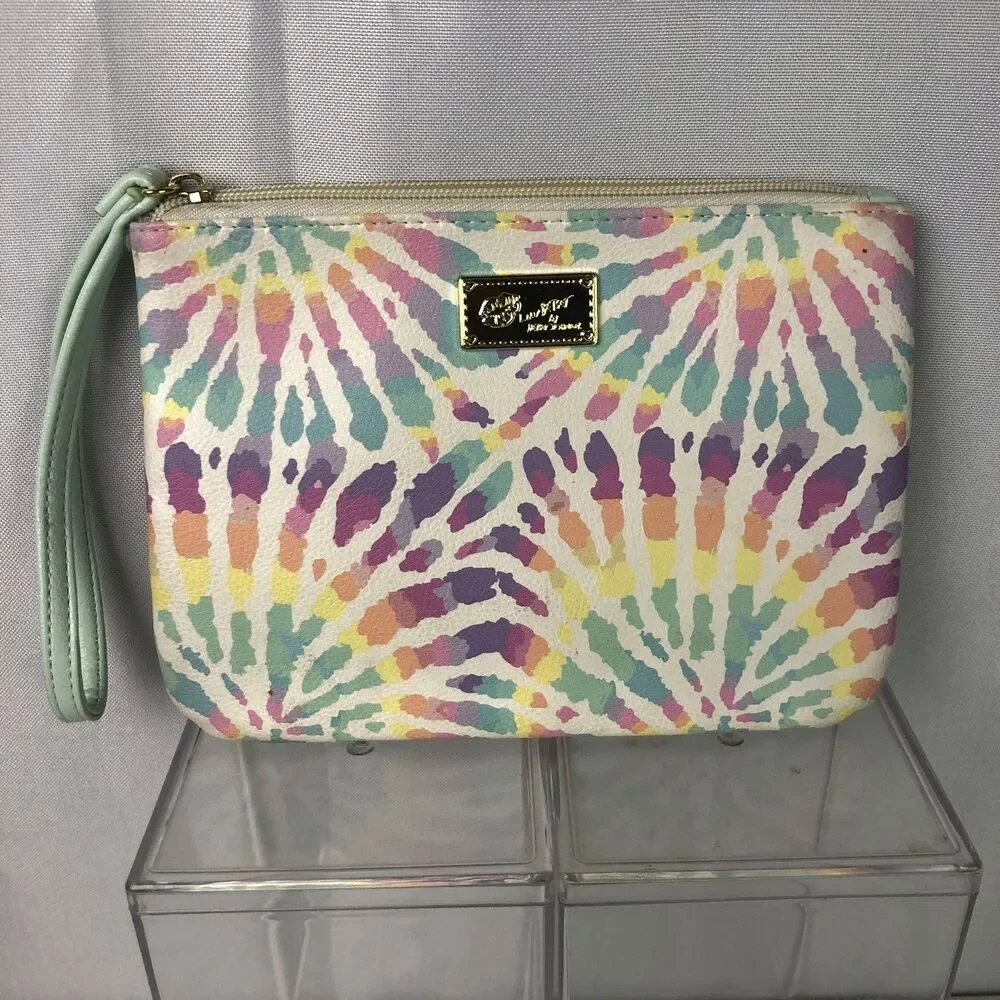 NWOT Betsey Johnson LUV Betsey Make-Up Cosmetic Bag Rainbow Tie-Dye Zip-Up